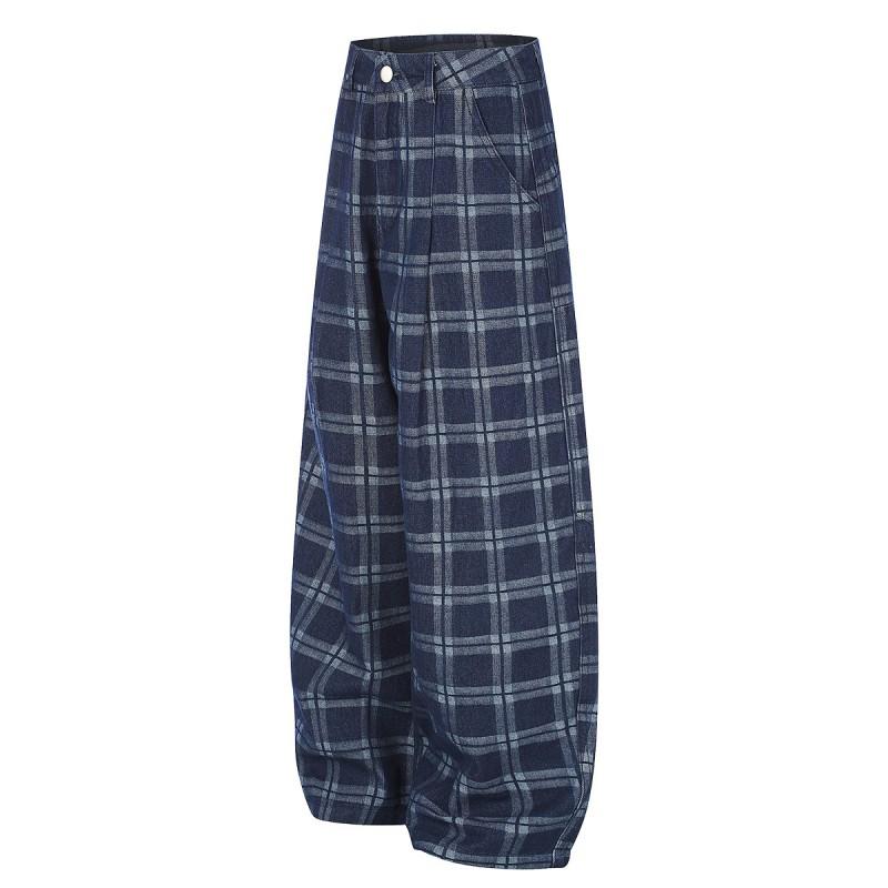 Baggy Jeans Men Women Vintage Plaid Loose Wide Leg Casual Commuter Pants 2026 Fall