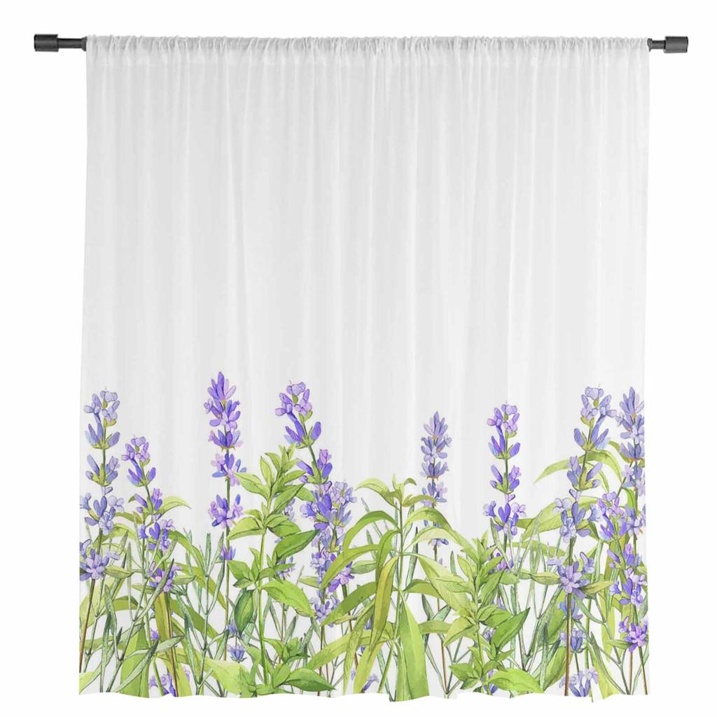 Весенние растения, прозрачные тюлевые шторы с лавандой для гостиной, спальни, кухни, для окон, вуаль, украшение для дома 