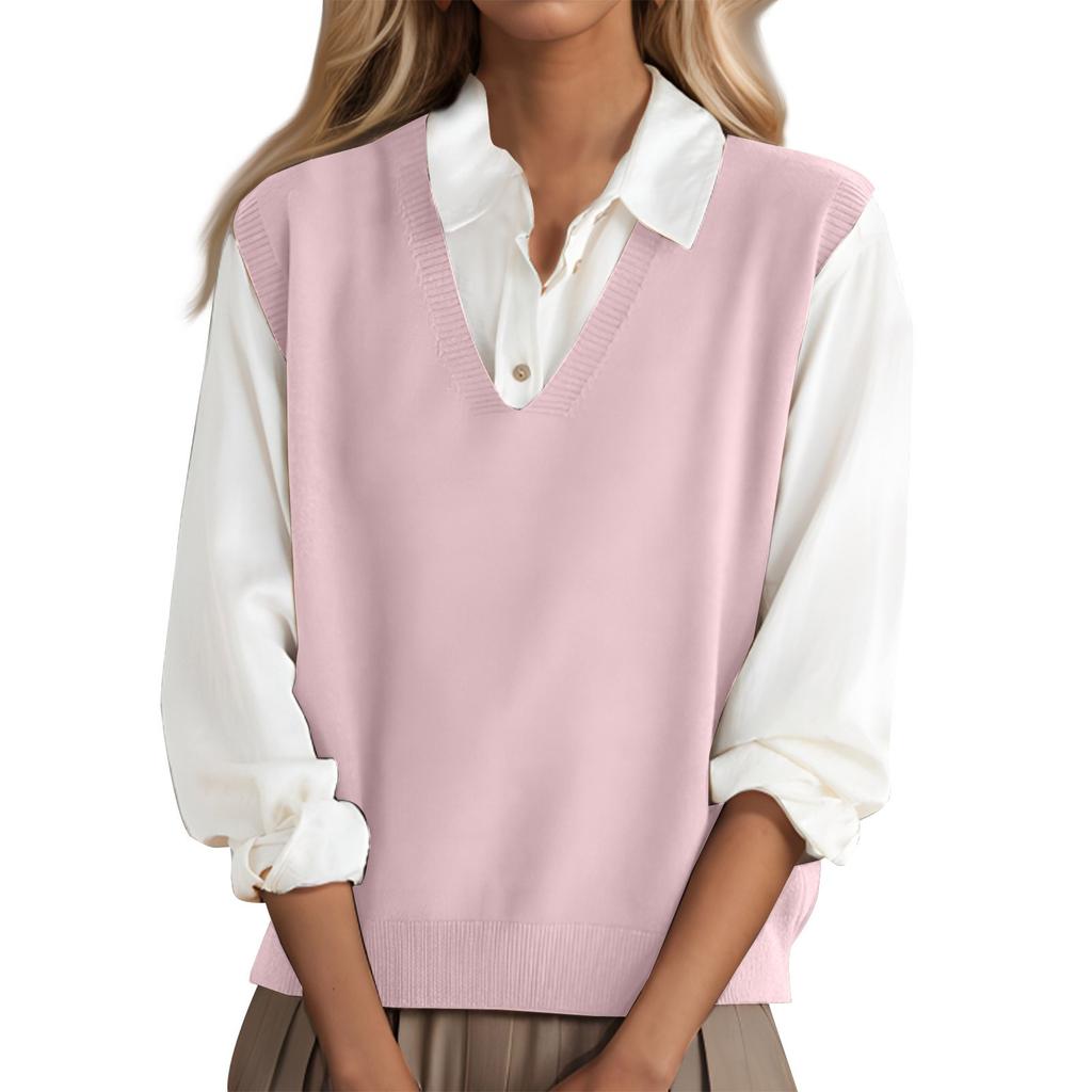 Fashionable Girls V-neck Knitted Vest All-match Waistcoat Temperament Casual Sweater