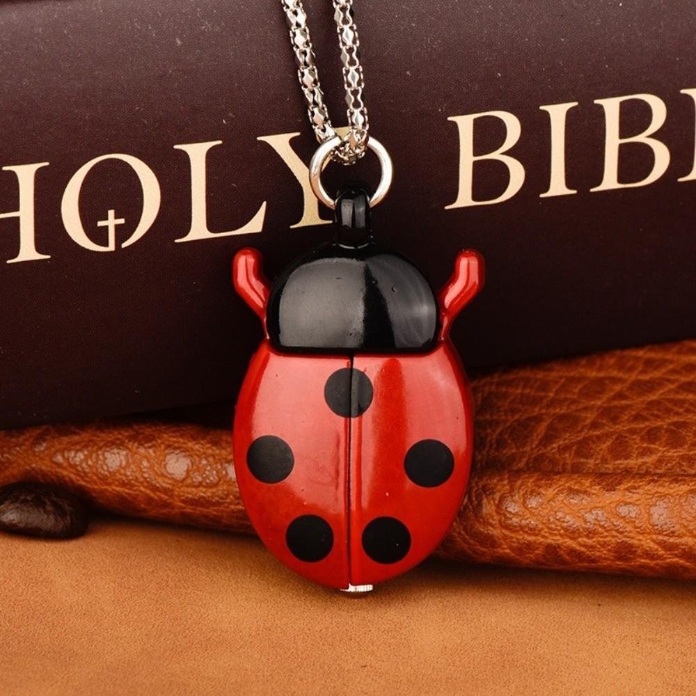 Fashion Multi-color Ladybug Pocket Watch Lightweight Quartz Pocket Watch with Chain Necklace Pocket Watch