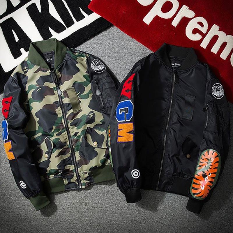 Мужская куртка-бомбер A Bathing Ape Space Shark Head Ma1 в армейском стиле, камуфляжная