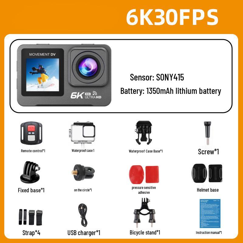 6K WiFi Touch Sports Camera with Remote, Underwater & Portable for Cycling & Travel Selfies