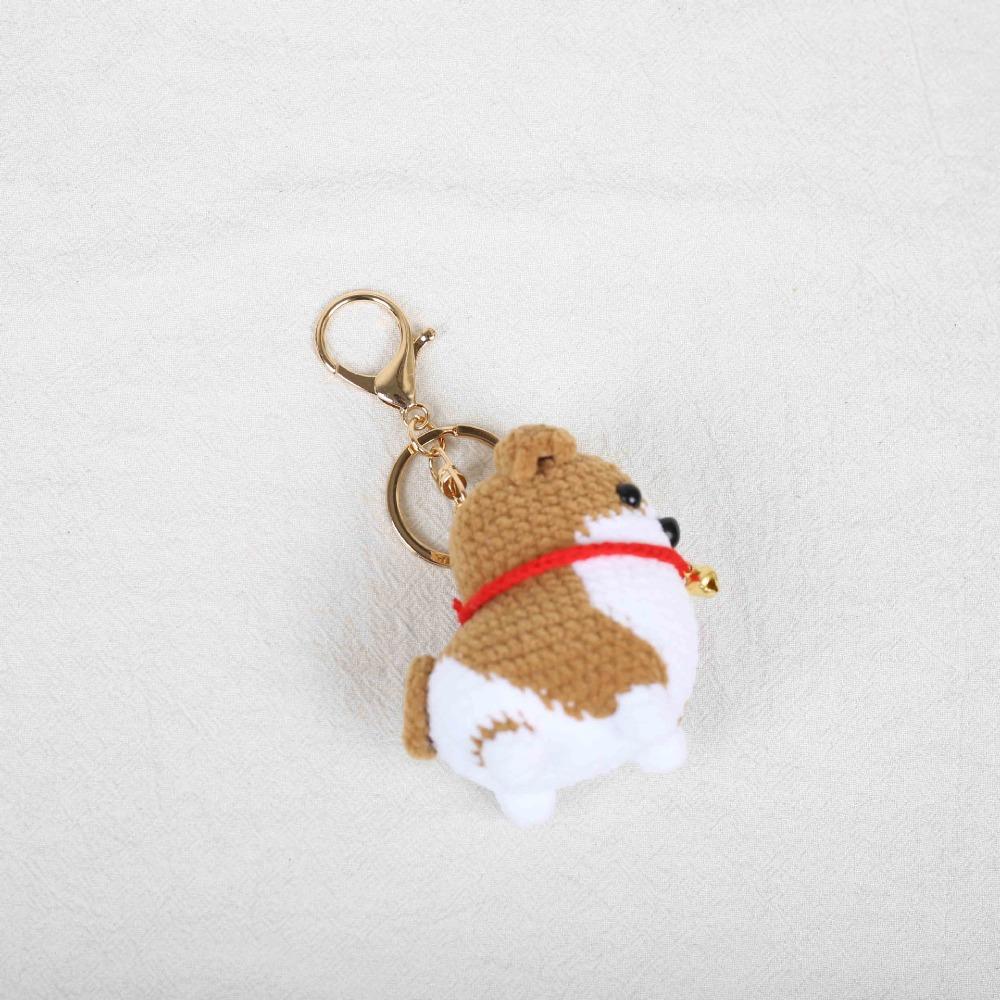 Handmade Knitted Dog Pendant Bag Decor Woven Key Ring Jewelry Gift Crochet Corgi Keychain Backpack