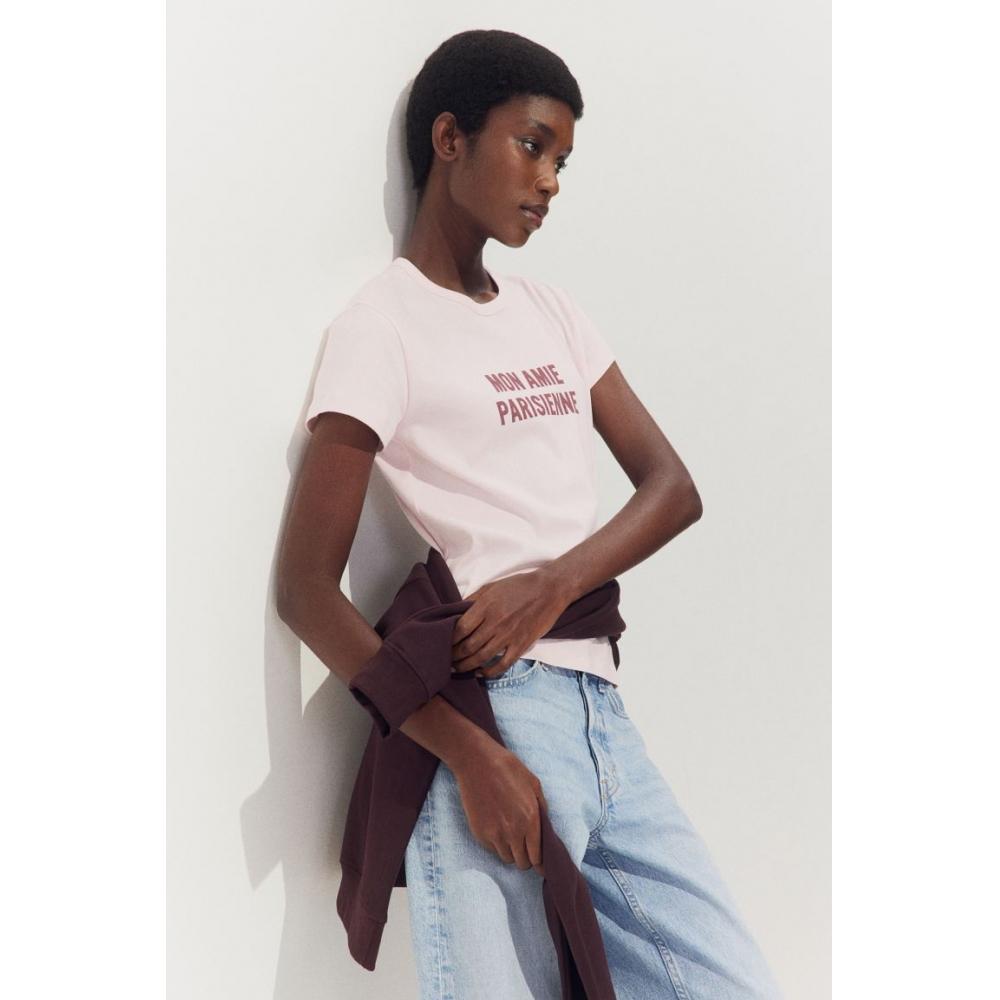 HM Приталенная футболка светло-розового цвета Mon Amie
