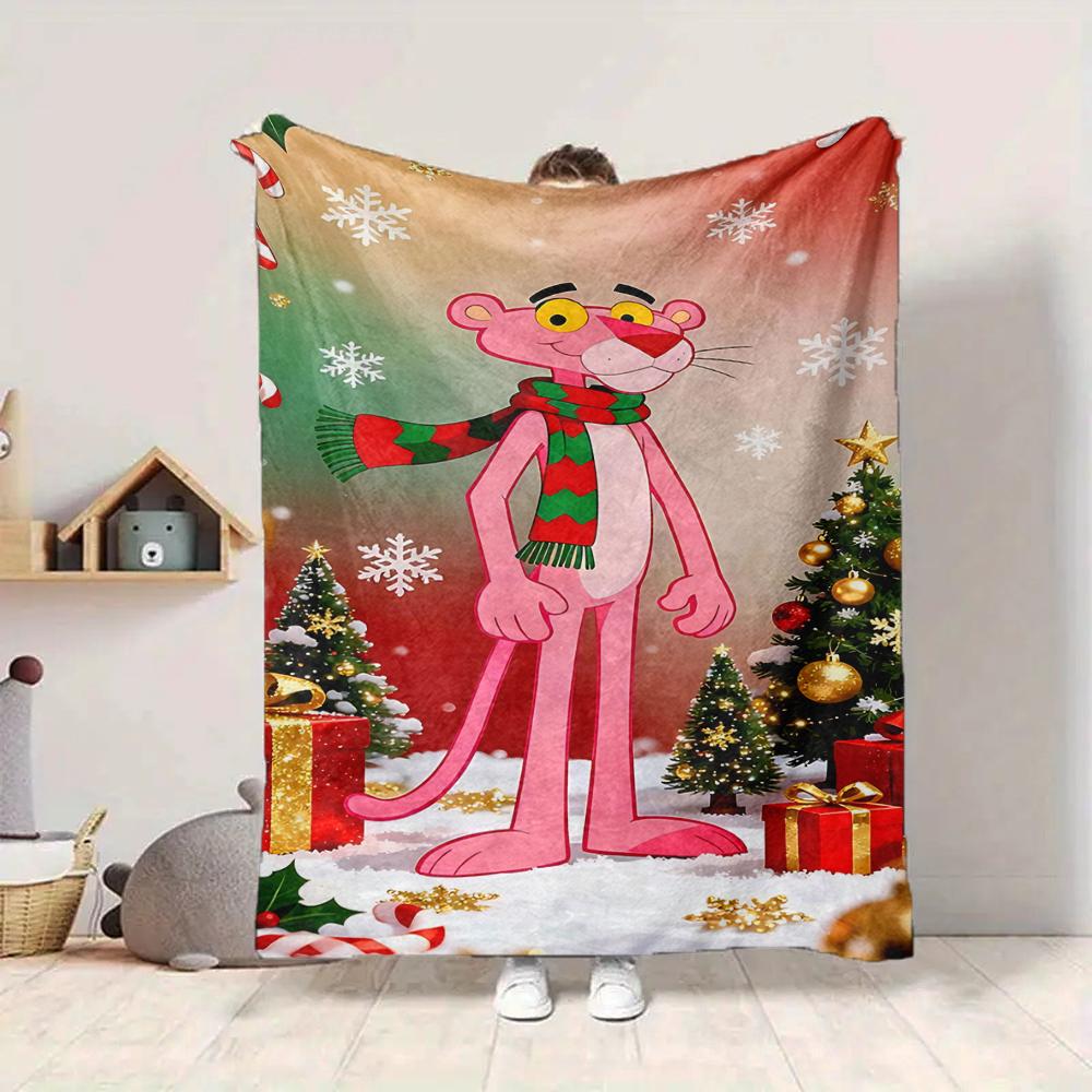 1Pc Pink Panther Christmas Holiday Flannel Fleece Blanket Soft Warm Throw Blanket For Sofa Bed Couch Home Decor Travel Nap Blanket Xmas Gift Q1533