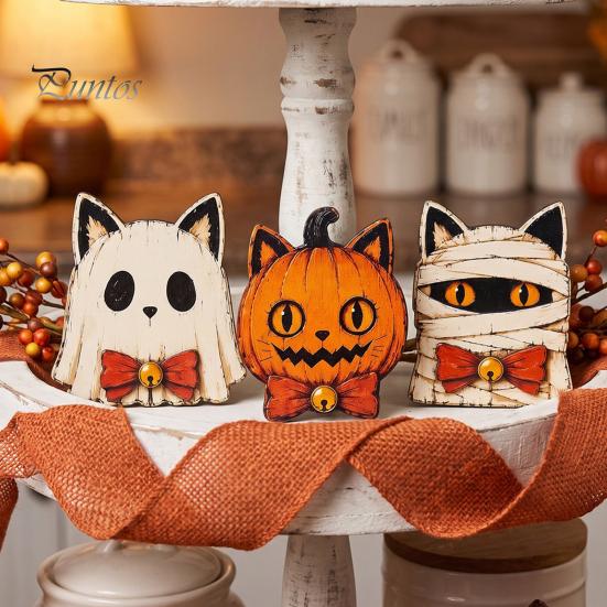 Осенний деревенский centerpiece для стола, винтажный деревянный декор на Хэллоуин, фигурки кота, мумии, скелета, декоративные таблички для камина, полки, каминной полки