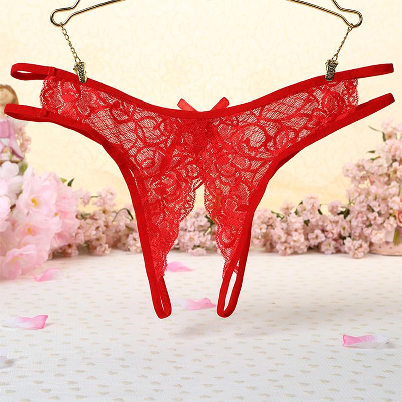 Сексуальные женские кружевные трусики с открытой промежностью
