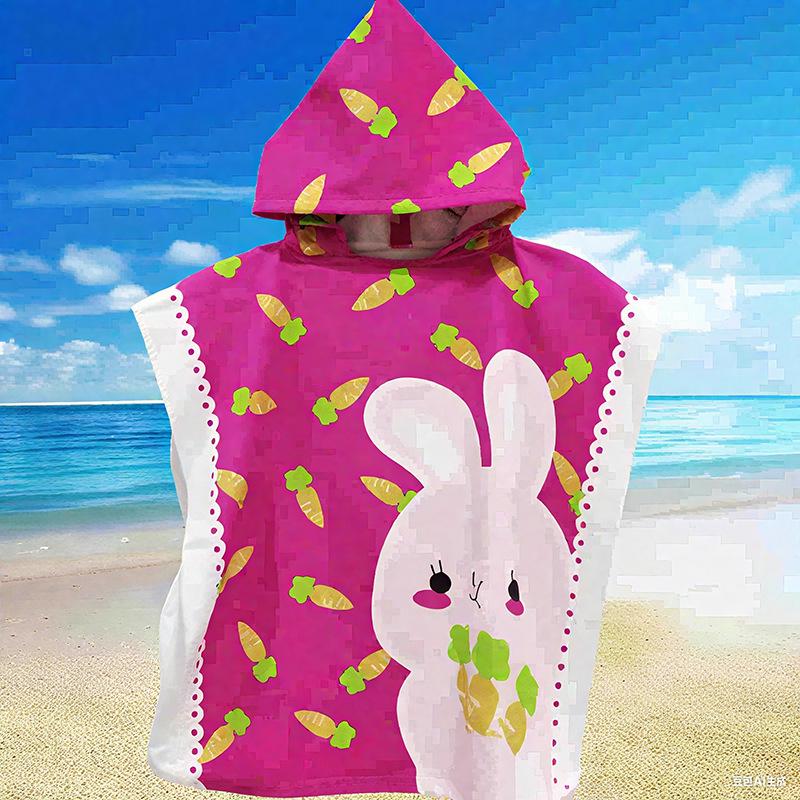 Children's Cartoon Print Hooded Bathrobe: Soft, Quick-drying, Ultra-Fine Fiber Wearable Towel Cape