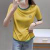 Женская микро-футболка большого размера с коротким рукавом, летняя новинка, бамбуковый хлопок, вышивка, сочетание цветов, чтобы скрыть живот и выглядеть стройнее, повседневный топ