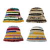 Sweet Girls Crochet Stripe Pattern Bucket Hat Cute Ladies Fisherman Cap Color Matching Woman Teens Winter Windproof Hat
