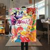 1 шт. Фланелевое одеяло с принтом Winx Club, Высокое качество, Для всех сезонов, Декор для дома, Тепло и уют, Идеально для рождественских подарков