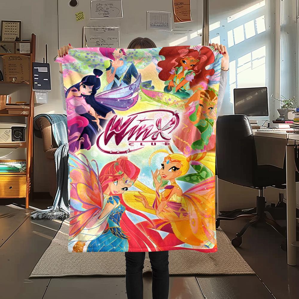 1 шт. Фланелевое одеяло с принтом Winx Club, Высокое качество, Для всех сезонов, Декор для дома, Тепло и уют, Идеально для рождественских подарков