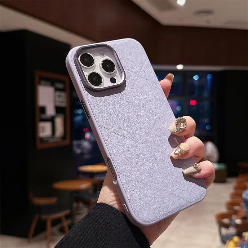 Роскошный клетчатый кожаный мягкий жесткий чехол для телефона iPhone 16 15 14 Pro Max защитный бампер от падений
