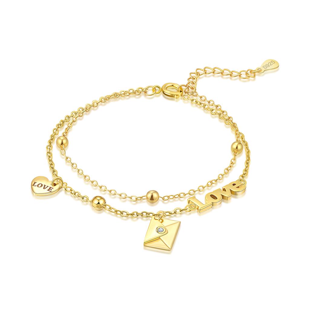 New 925 Silver Rose Gold Double-layer Heart Bracelet Chain Link Women Bracelet Birthday Festival Jewelry Gifts