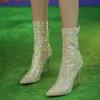 Women Shiny Bling Rhinestone High Heels Boots  Autumn New Fashion Pointed Toe Zipper Dress Banquet Boots Botas De Mujer 2024