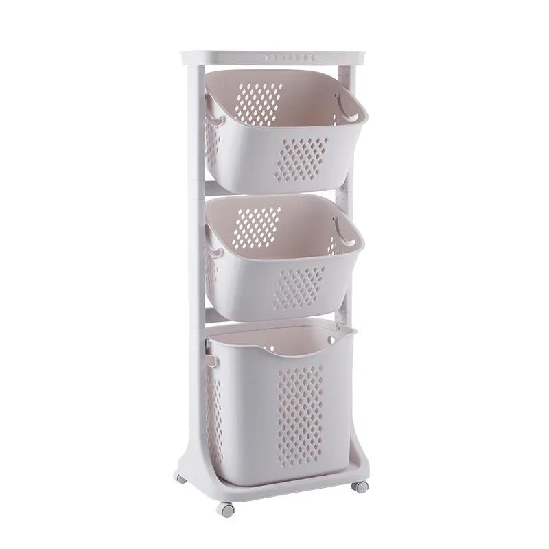 Dirty Clothes Basket with Wheel Save Space Bathroom Simple Shelves Storage Rack High-capacity Mobile Storage Rack Laundry Basket