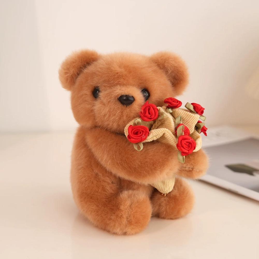 with Floral Blanket Bear Wear Rose Doll 15cm Bouquet Rabbit Doll Rose Bear Plush Toy  Anniversary