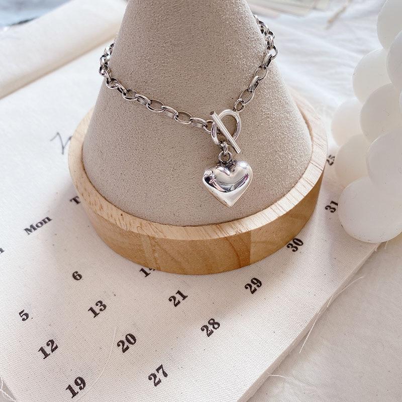 925 Sterling Silver Love Heart Charm Bracelet Fashion Retro Bracelet For Women Jewelry With Ot Clasp S -B367