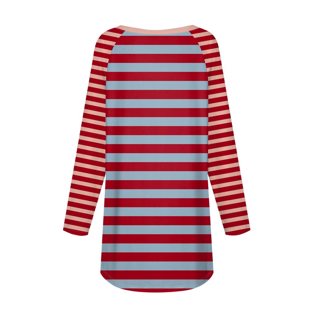 Женская мода повседневная спущенная линия плеча с длинным рукавом миди полосатый принт топ