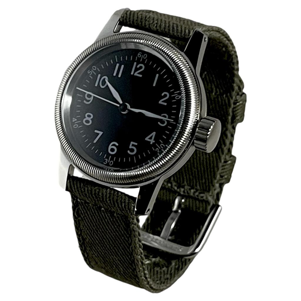 Военные часы TYPE 12H черный циферблат зеленый ремешок из ткани [MRMW] мужские A-11