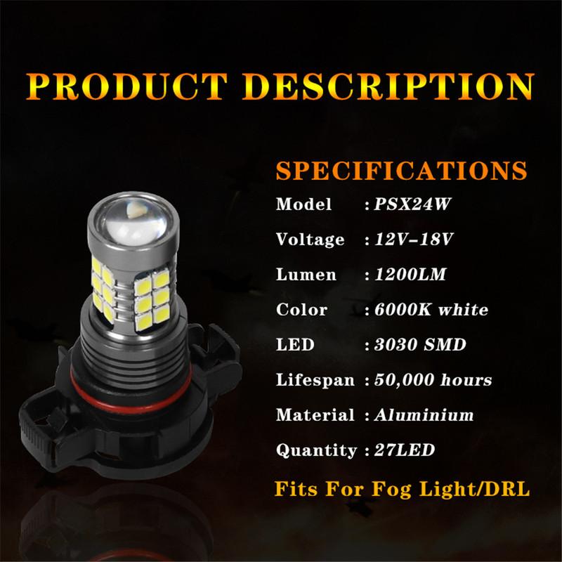 2X PSX24W 2504 12276 White LED Fog Light Bulbs Car Front Lamp Accessories For Citroen C4 Cactus 2014 2015 2016 2017 2018
