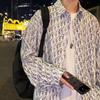 Мужская летняя повседневная рубашка с длинным рукавом и геометрическим принтом — модный корейский стиль