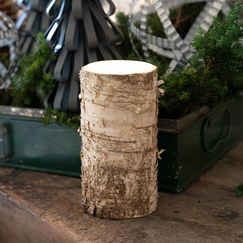 Dulton Birchwood Log Candle Medium Creates a Natural Warmth Candle Made of White Birch Height 15cm Diameter 10.5cm XR23-0579M