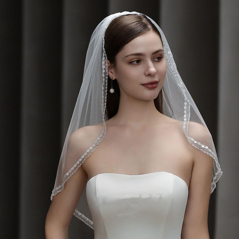 Head Covering White Bridal Veil Lace Bridal Tulle Veil Retro European Wedding Veil Wedding Photos