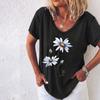 Summer V-neck 3D Little Daisy Printed Top Fashionable Casual Short Sleeved Women's T-shirts