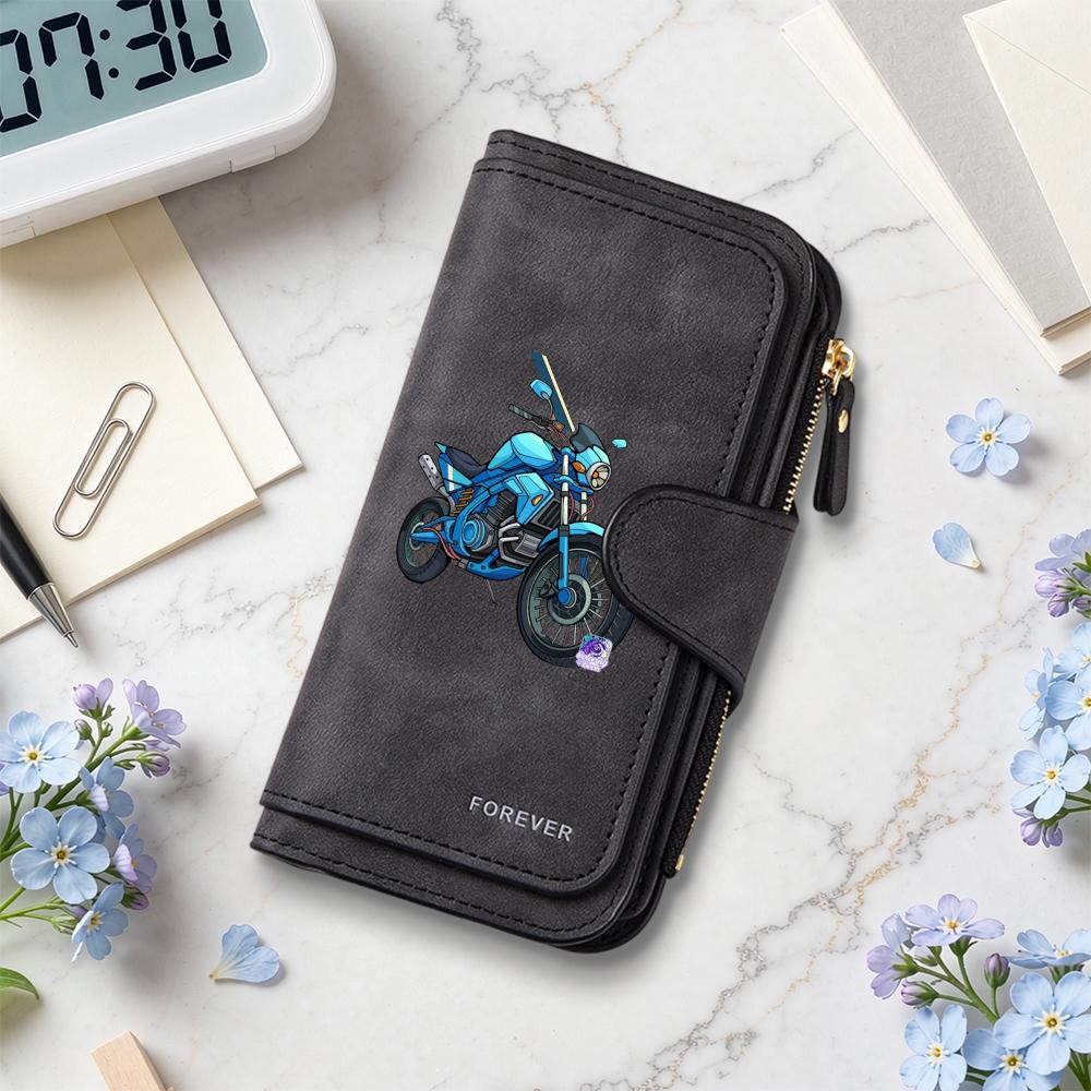 Biker Pattern Long Wallet Fashion Portable Multi Card Slot Forever Purse Casual Daily Use Stylish Pocket