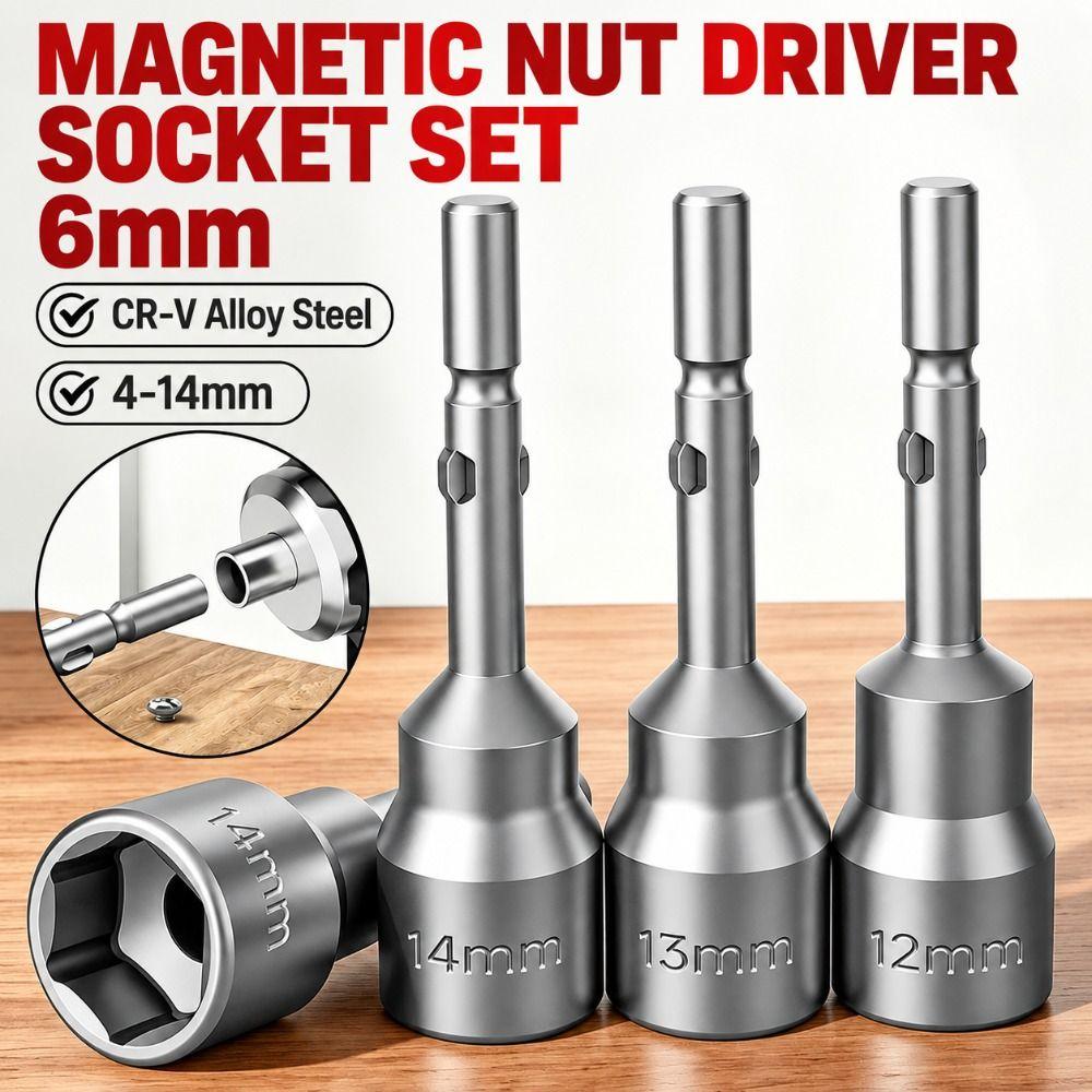 3pcs Non-Magnetic Nut Driver Bit Set 6mm Hand Drill Socket Bits Hand Drill Use