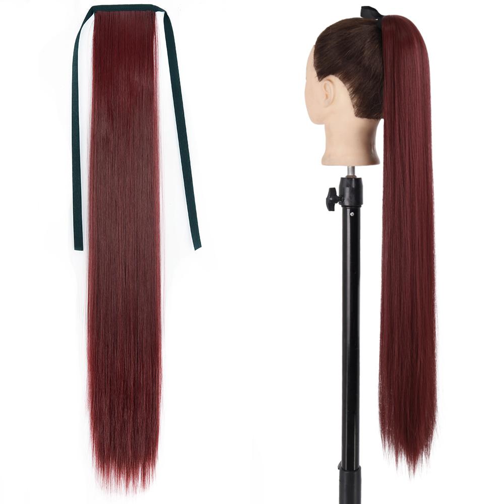 MISS WIG Synthetic Long Straight Hair Extension Wrap Around Clip In Heat Resistant Fiber Ponytail Natural Pony Tail for Women