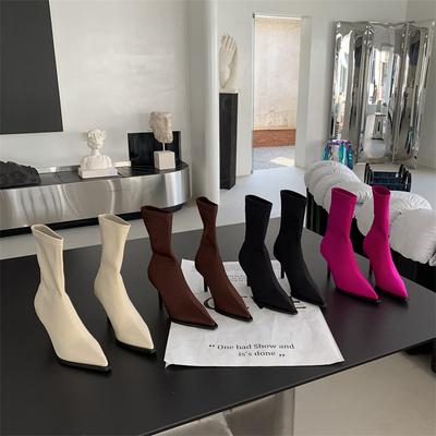 Осень 2025 новые европейский и американский стиль универсальные туфли-лодочки на высоком каблуке короткие модные ботильоны с эластичным голенищем