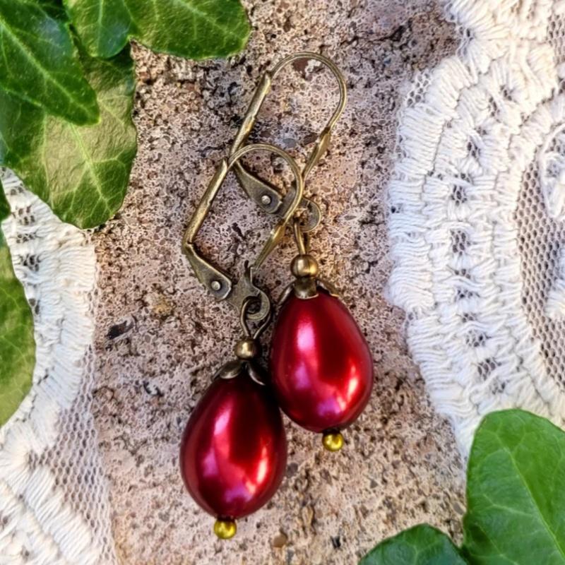 Набор из 3 предметов: винтажные серьги-подвески в форме капли с цветочным узором, из металла цвета бургунди и античной бронзы, с искусственным цирконом