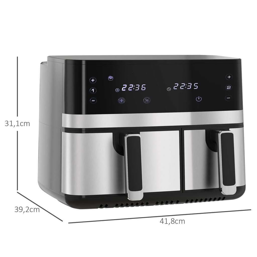 Air Fryer, 2700 W, 8 Settings, 41.8 cm x 39.2 cm x 31.1 cm, Black + Silver