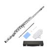 Enhong Flute 16 Holes C Key Plated Thanksgiving Day Christmas Lover Set Cupro-nickel Beginner/Advanced/Music (Silper)