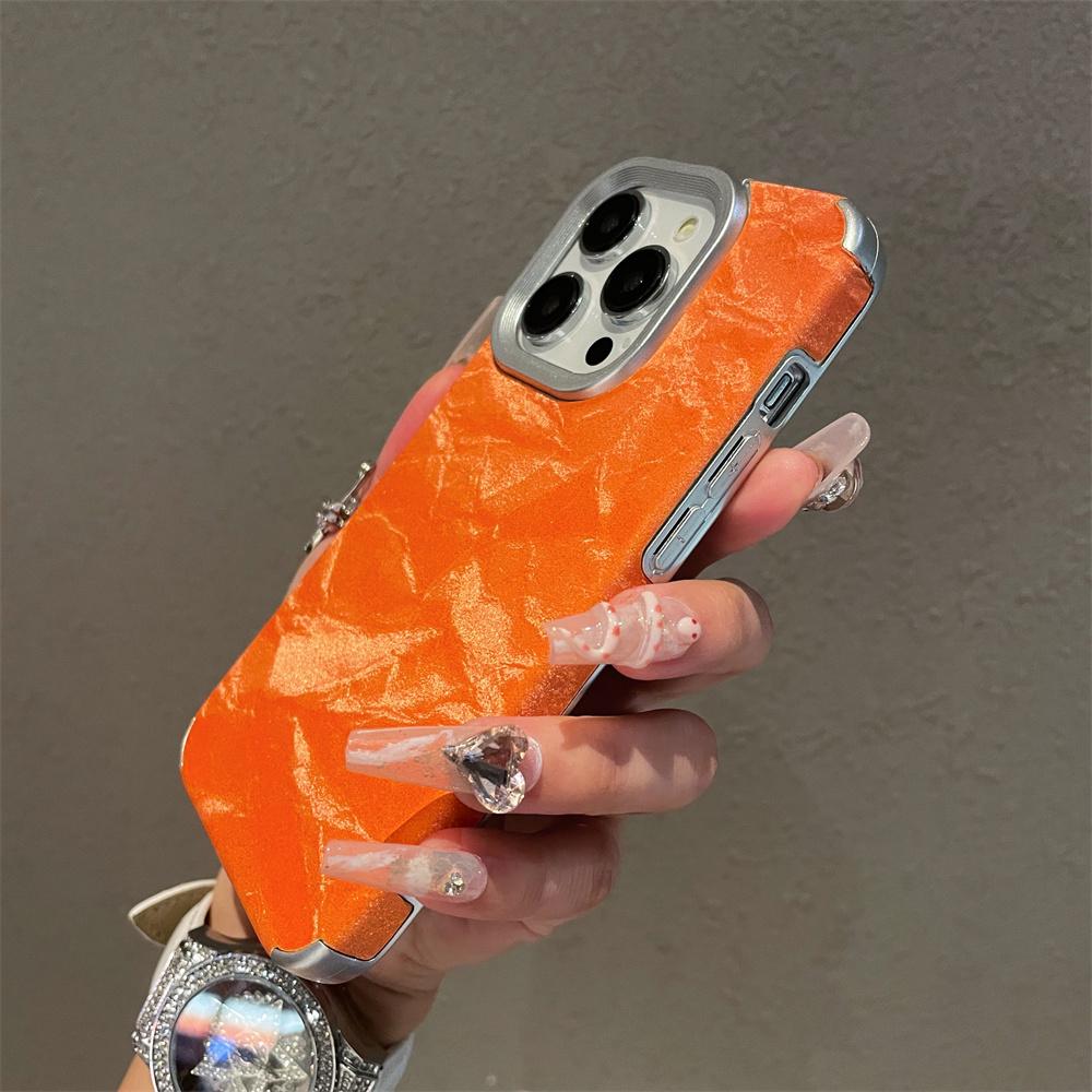 Titanium Gray Glacial Pattern Leather Phone Case for iPhone 16 15 14 13 12 11 Pro Max Full Shockproof Plating Hard Back Cover