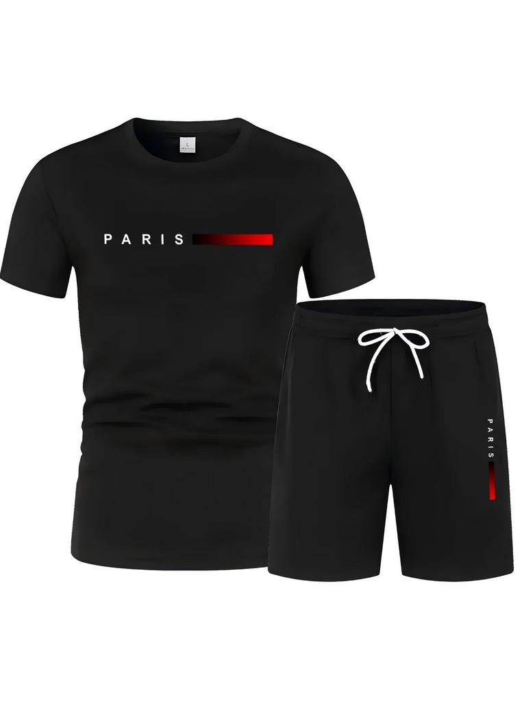 Summer 2025 Men's Loose Fit Letter Print T-shirt and Shorts Set