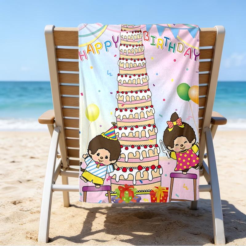 proof beach towel with a Monchhichi1 pattern - soft,absorbent,quick-drying,machine washable - perfect for swimming,camping,bathing
