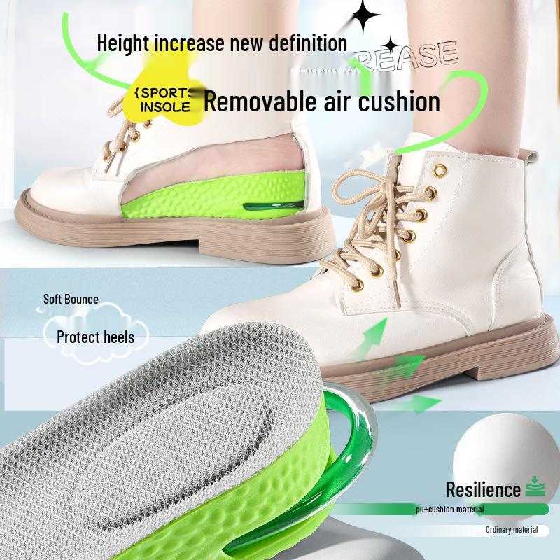 Unisex Air Cushion Height-Boosting Insoles - Non-Collapsing, Shock-Absorbing, Sweat-Wicking, Breathable, Odor-Resistant, Invisible Full-Length Design