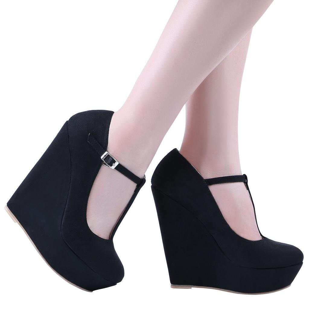 New Elegant 14cm  Ladies Platform Peep Toe Velvet  High Heels Wedge Shoes Fashion Sandals