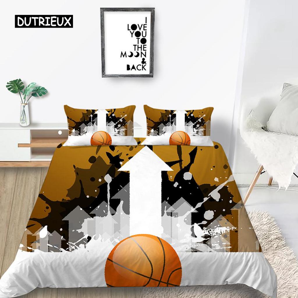Комплект пододеяльника для баскетбола Полиэстер Рука в огне Баскетбольный спортивный тематический постельный комплект Размер Квин Мягкий 2/3 предмета Пододеяльник