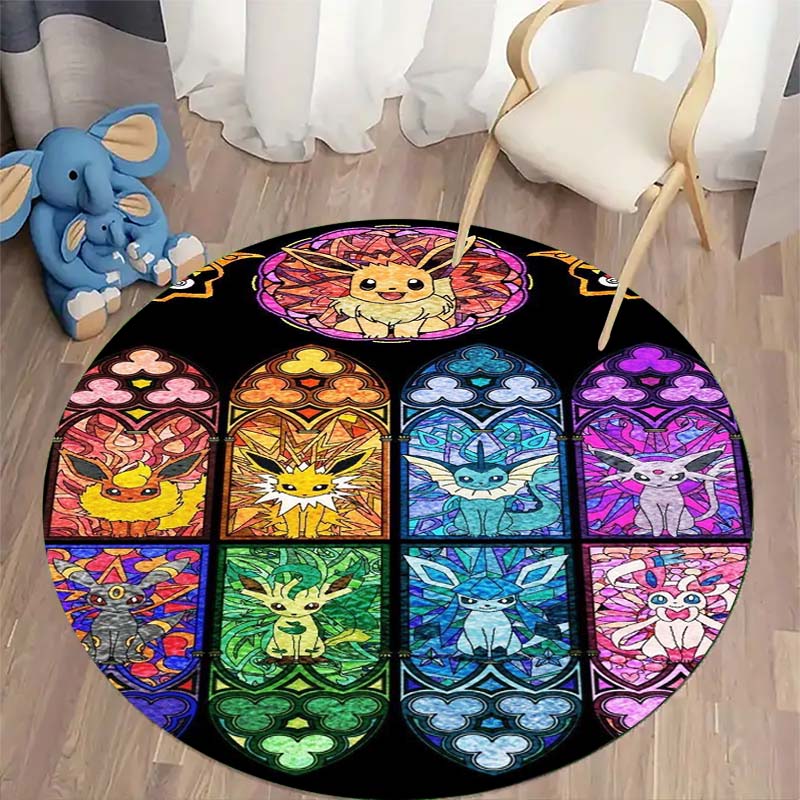 Lovely Eevee Cartoon Round Rug Fashion Aesthetic Floor Mat Wear Resistant Home Indoor Decor