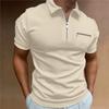 Summer Men's Polo Shirt Solid Colour Pocket Short Sleeve Lapel T-shirt Casual Fitted Tops for Men