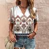 Летняя женская футболка с v-образным вырезом, одежда с этническим узором и принтом, топ с короткими рукавами, повседневная уличная футболка для женщин, пуловер в стиле хип-хоп