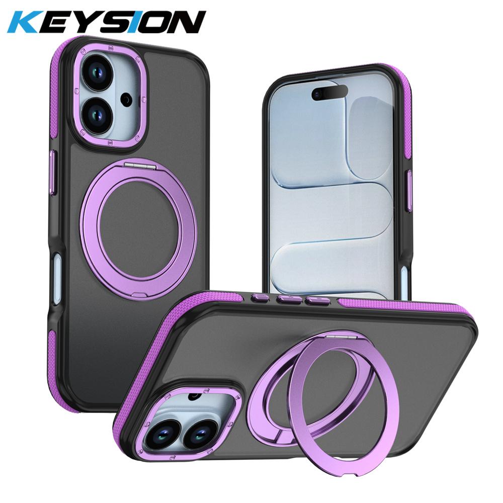 KEYSION Matte Translucent Magnetic Phone Case for MagSafe for iPhone 17 Pro Max 17 Air 360° Rotating Ring Stand Shockproof Cover