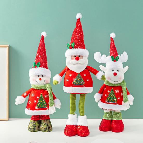 Рождественская кукла-украшение с выдвижными длинными ногами, плюшевая кукла Санта/Снеговик/Олень, игрушка, настольное стоячее украшение для подоконника, полки, каминной полки