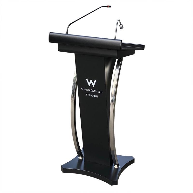 Multifunctional Podium with Wireless Mic & Light Strip - Hotel Lobby Media Lectern