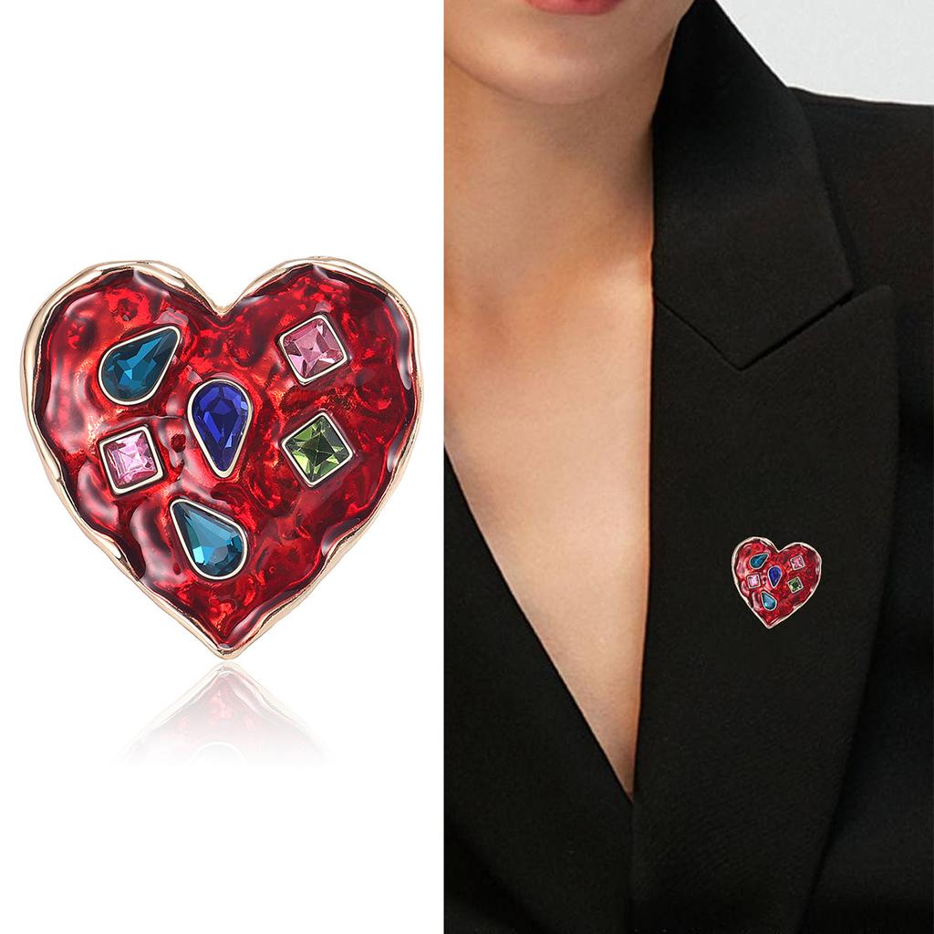 Stylish Retro Heart-Shaped Brooch, Simple Rhinestone Collar Pin Fixed Clothes Buckle Pin Anti-Light Accessories