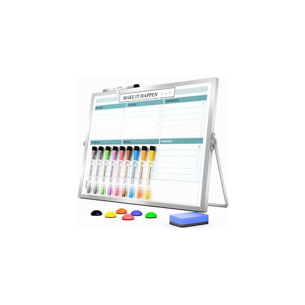 Marsrock Whiteboard, Plain Weekly Planner, Double-Sided, Freestanding, A3 Size, Desktop, Magnetic